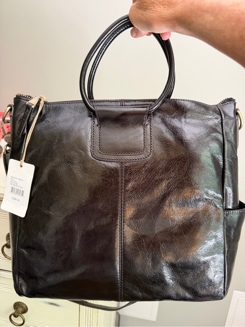 HOBO Sheila Large Satchel in black polished leather - NEW - Picture 2 of 6